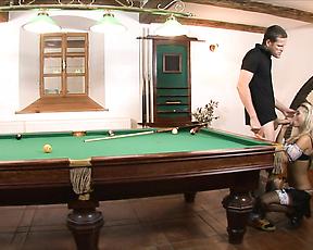 Milf fucks on the pool table and swallows